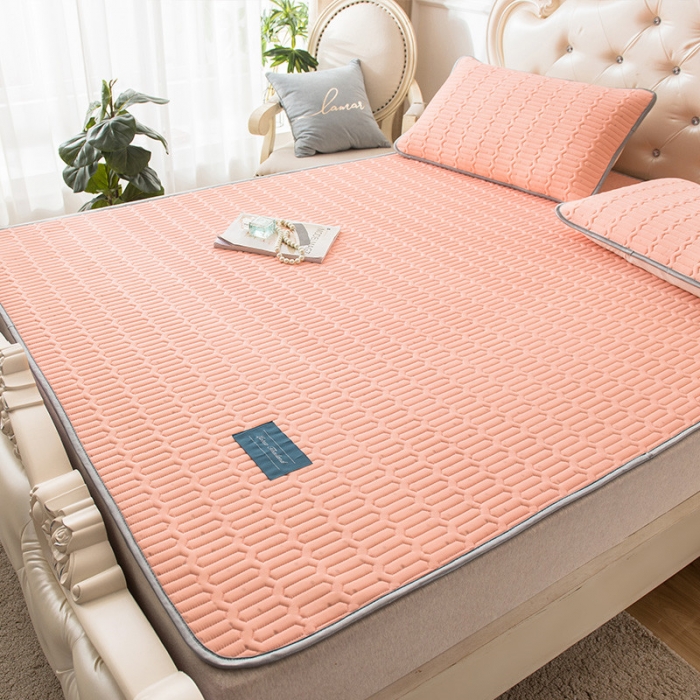 91家纺网 家纺一手货源 找家纺 威克凯丽 2021新款凉感丝纯色乳胶凉席 海纳橘粉