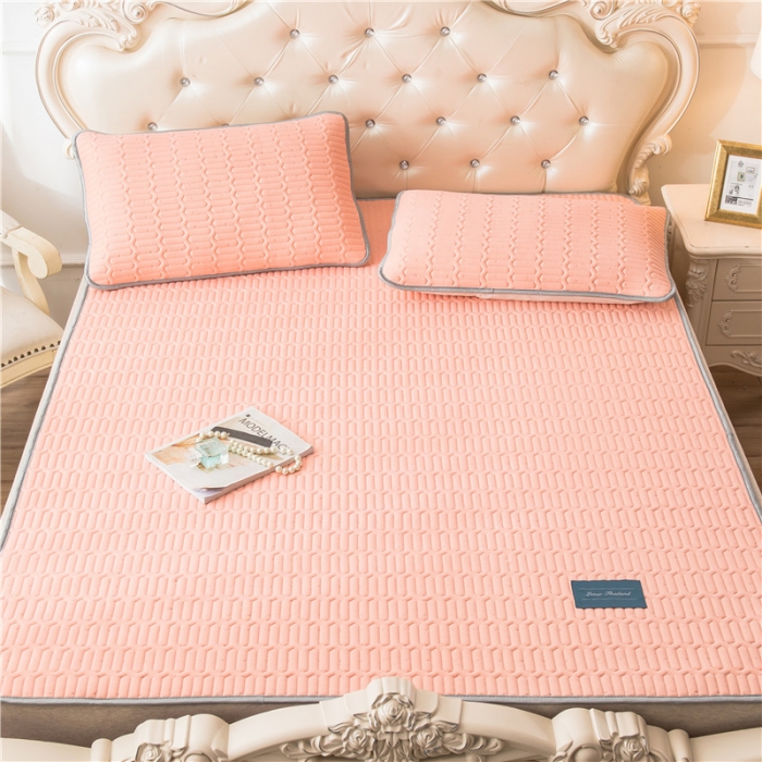 91家纺网 家纺一手货源 找家纺 威克凯丽 2021新款凉感丝纯色乳胶凉席 海纳橘粉