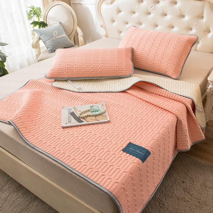 91家纺网 家纺一手货源 找家纺 威克凯丽 2021新款凉感丝纯色乳胶凉席 海纳橘粉