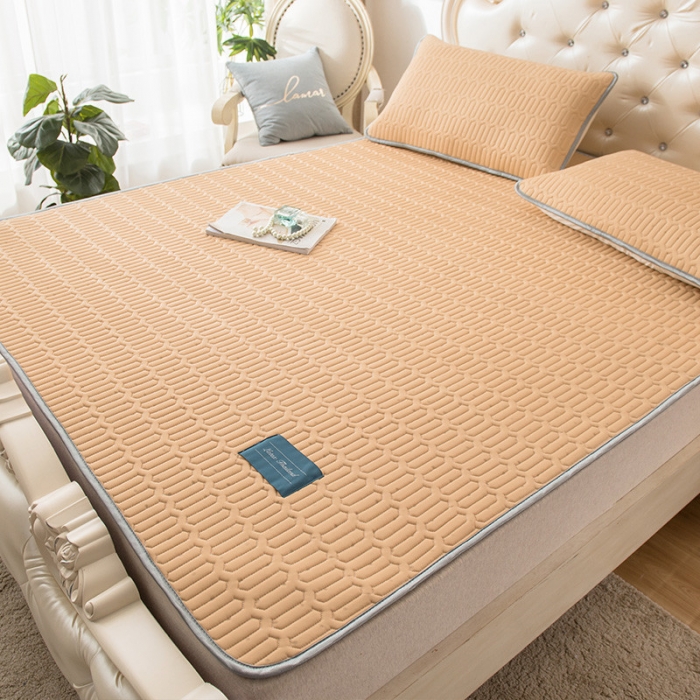 91家纺网 家纺一手货源 找家纺 威克凯丽 2021新款凉感丝纯色乳胶凉席 海纳浅黄