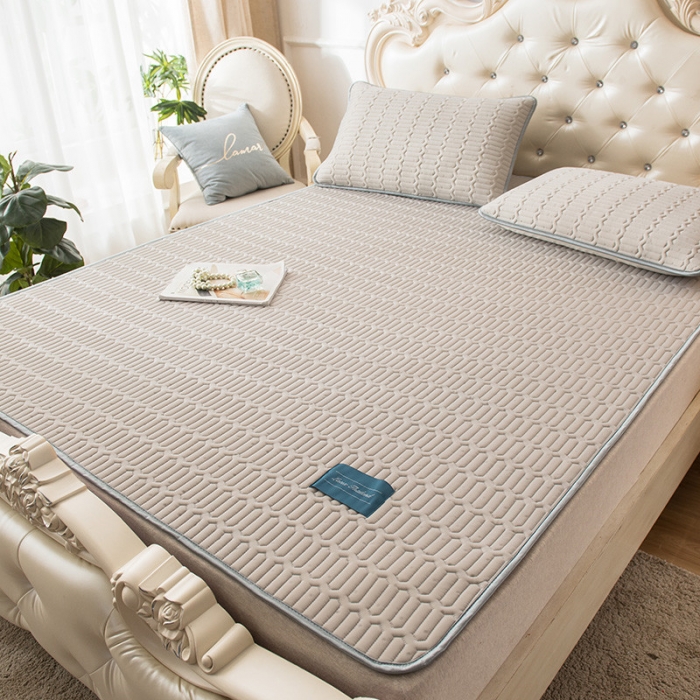 91家纺网 家纺一手货源 找家纺 威克凯丽 2021新款凉感丝纯色乳胶凉席 海纳浅灰