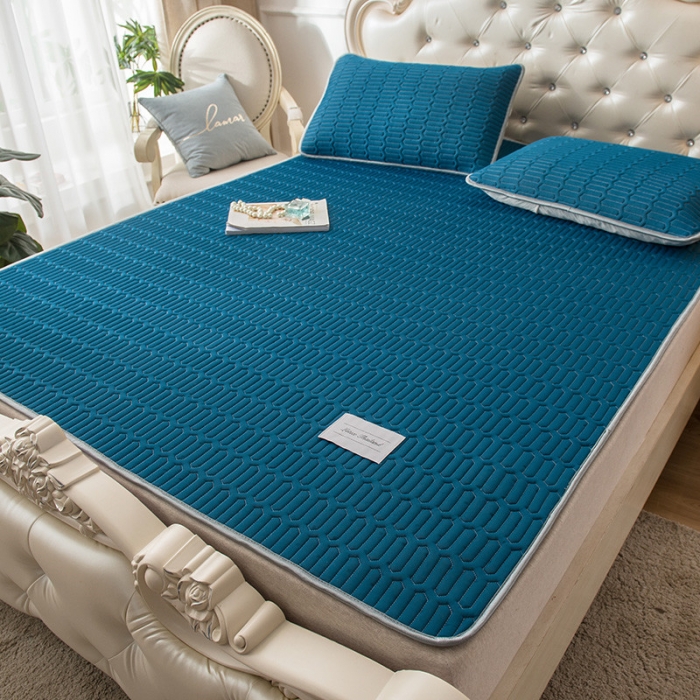 91家纺网 家纺一手货源 找家纺 威克凯丽 2021新款凉感丝纯色乳胶凉席 海纳青蓝