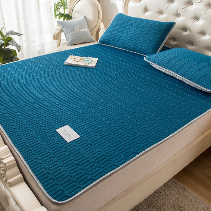 91家纺网 家纺一手货源 找家纺 威克凯丽 2021新款凉感丝纯色乳胶凉席 海纳青蓝