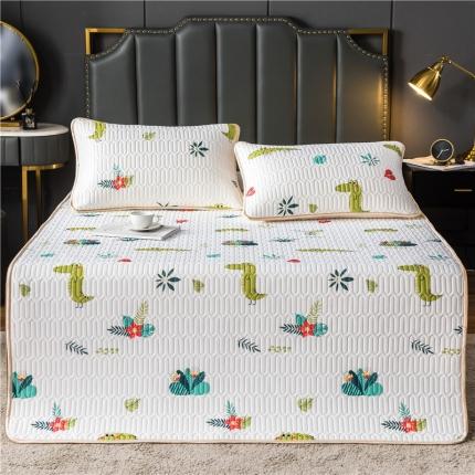 91家纺网 家纺一手货源 找家纺 威克凯丽 2021新款凉感丝印花乳胶凉席 绿恐龙