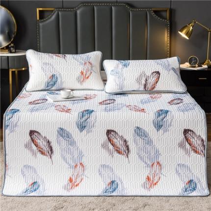 91家纺网 家纺一手货源 找家纺 威克凯丽 2021新款凉感丝印花乳胶凉席 羽翼-白