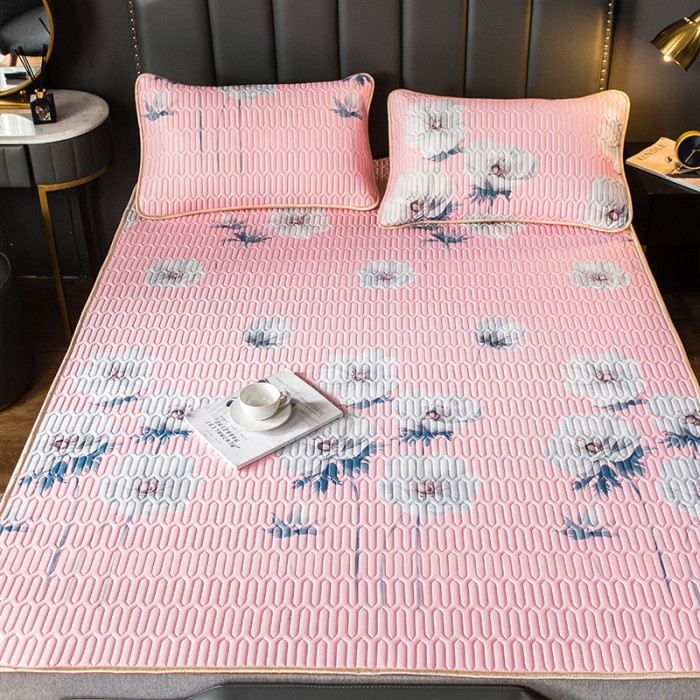 91家纺网 家纺一手货源 找家纺 威克凯丽 2021新款凉感丝印花乳胶凉席 白海棠-粉