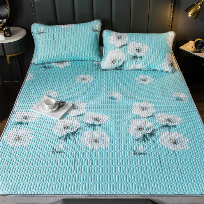 91家纺网 家纺一手货源 找家纺 威克凯丽 2021新款凉感丝印花乳胶凉席 白海棠-蓝