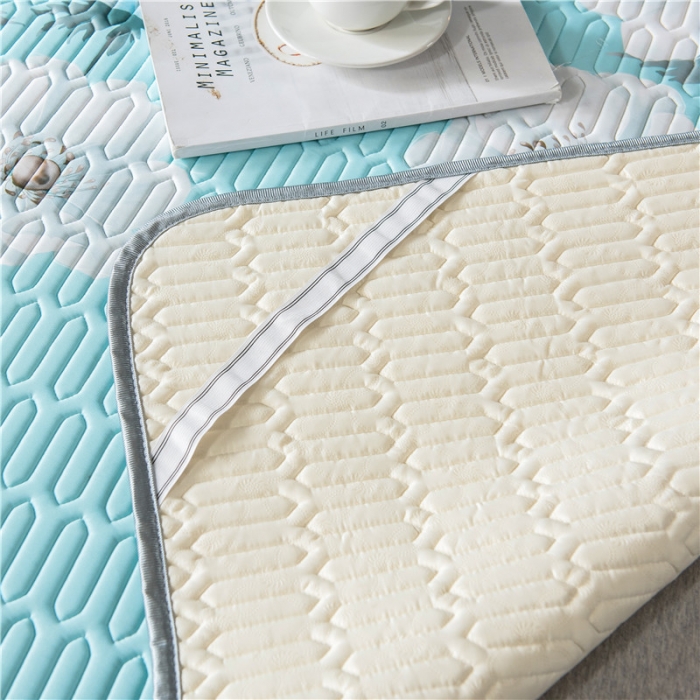 91家纺网 家纺一手货源 找家纺 威克凯丽 2021新款凉感丝印花乳胶凉席 白海棠-蓝