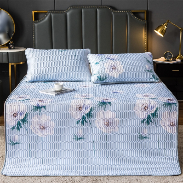 91家纺网 家纺一手货源 找家纺 威克凯丽 2021新款凉感丝印花乳胶凉席 白海棠-紫