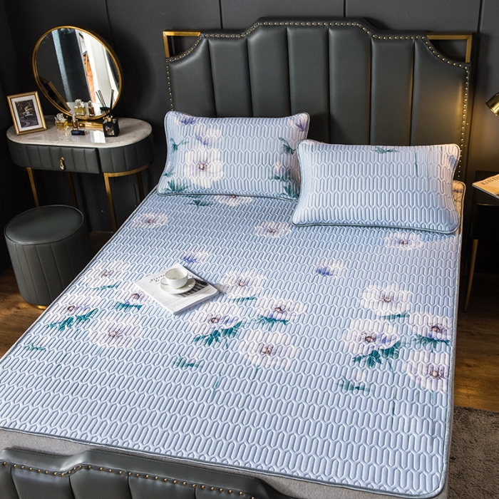 91家纺网 家纺一手货源 找家纺 威克凯丽 2021新款凉感丝印花乳胶凉席 白海棠-紫