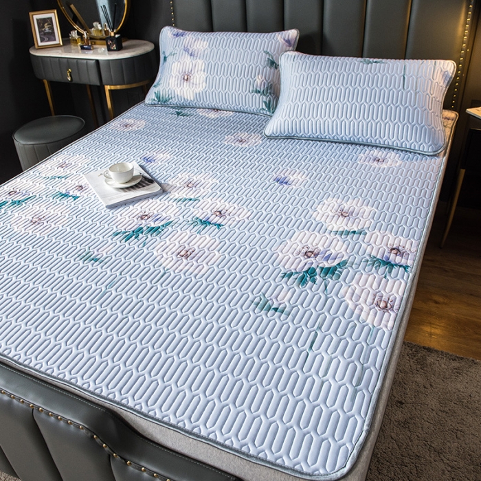 91家纺网 家纺一手货源 找家纺 威克凯丽 2021新款凉感丝印花乳胶凉席 白海棠-紫