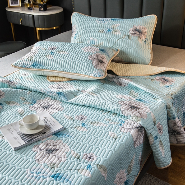 91家纺网 家纺一手货源 找家纺 威克凯丽 2021新款凉感丝印花乳胶凉席 白茉莉