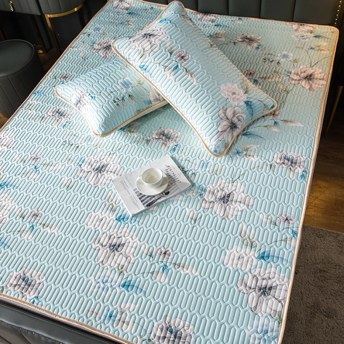 91家纺网 家纺一手货源 找家纺 威克凯丽 2021新款凉感丝印花乳胶凉席 白茉莉