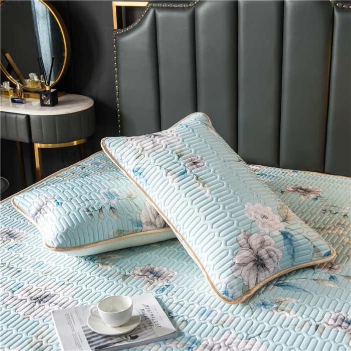 91家纺网 家纺一手货源 找家纺 威克凯丽 2021新款凉感丝印花乳胶凉席 白茉莉