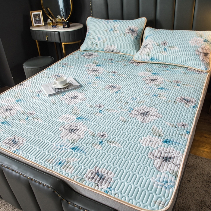 91家纺网 家纺一手货源 找家纺 威克凯丽 2021新款凉感丝印花乳胶凉席 白茉莉