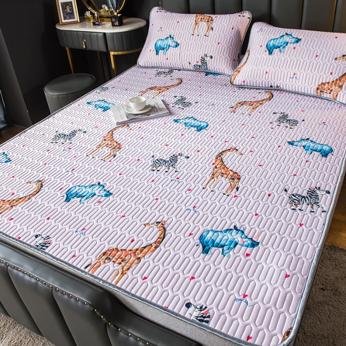 91家纺网 家纺一手货源 找家纺 威克凯丽 2021新款凉感丝印花乳胶凉席 宠乐园