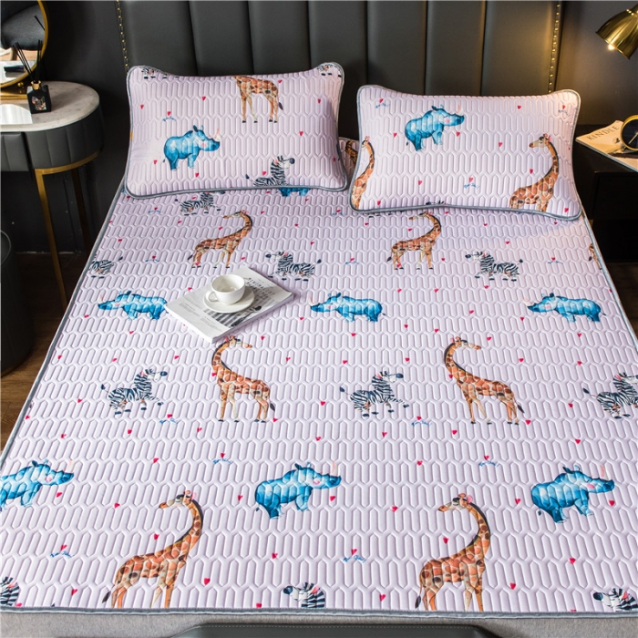 91家纺网 家纺一手货源 找家纺 威克凯丽 2021新款凉感丝印花乳胶凉席 宠乐园