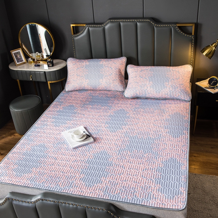 91家纺网 家纺一手货源 找家纺 威克凯丽 2021新款凉感丝印花乳胶凉席 典雅粉