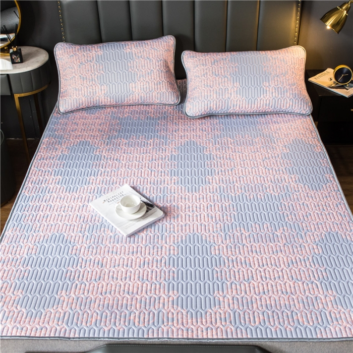 91家纺网 家纺一手货源 找家纺 威克凯丽 2021新款凉感丝印花乳胶凉席 典雅粉