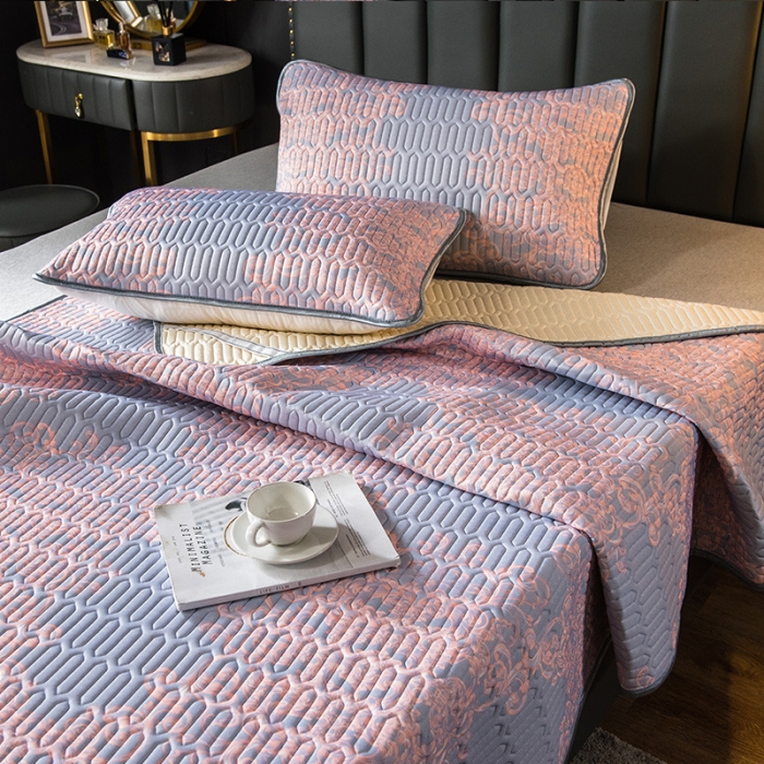 91家纺网 家纺一手货源 找家纺 威克凯丽 2021新款凉感丝印花乳胶凉席 典雅粉