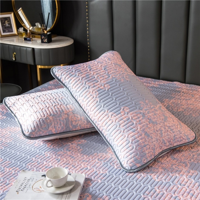 91家纺网 家纺一手货源 找家纺 威克凯丽 2021新款凉感丝印花乳胶凉席 典雅粉