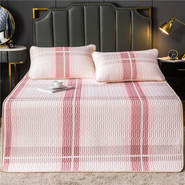 91家纺网 家纺一手货源 找家纺 威克凯丽 2021新款凉感丝印花乳胶凉席 粉大格