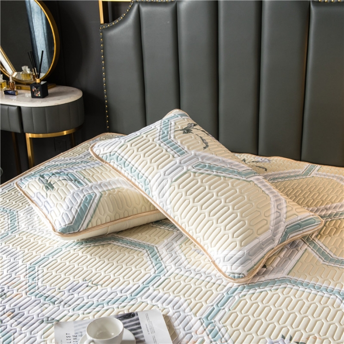 91家纺网 家纺一手货源 找家纺 威克凯丽 2021新款凉感丝印花乳胶凉席 富贵花-黄