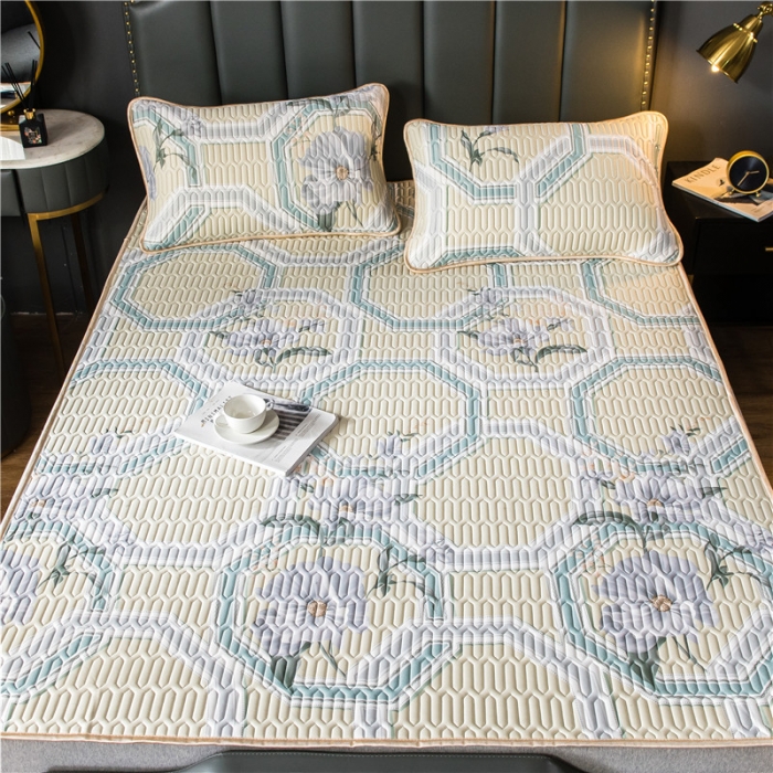 91家纺网 家纺一手货源 找家纺 威克凯丽 2021新款凉感丝印花乳胶凉席 富贵花-黄