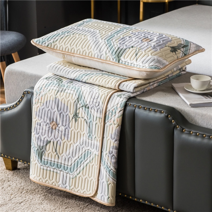 91家纺网 家纺一手货源 找家纺 威克凯丽 2021新款凉感丝印花乳胶凉席 富贵花-黄