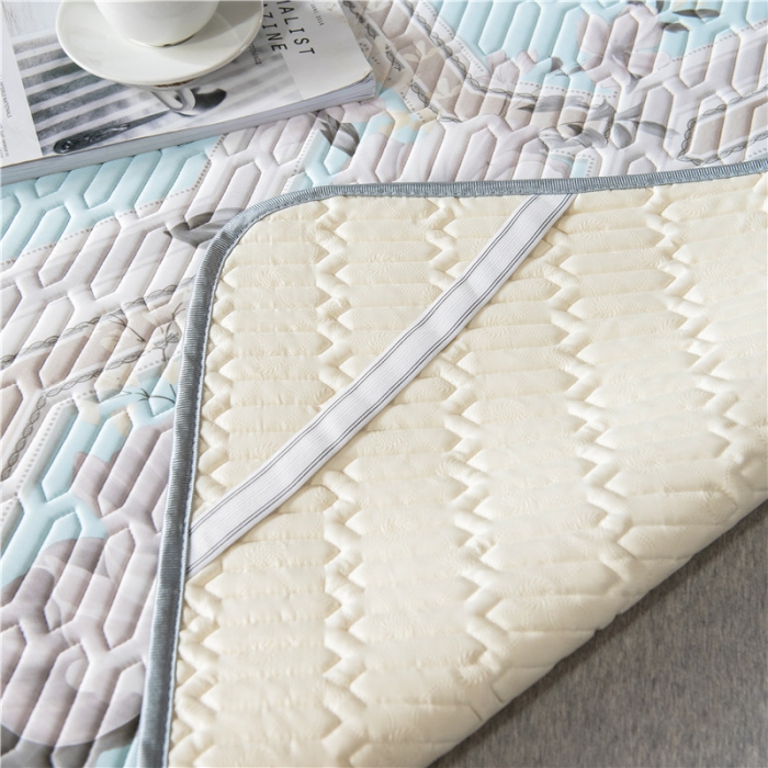 91家纺网 家纺一手货源 找家纺 威克凯丽 2021新款凉感丝印花乳胶凉席 富贵花-蓝