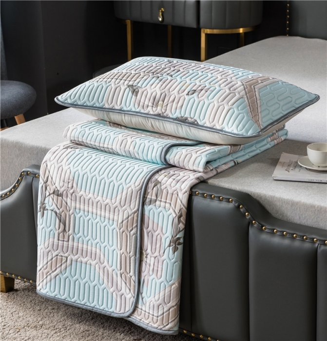 91家纺网 家纺一手货源 找家纺 威克凯丽 2021新款凉感丝印花乳胶凉席 富贵花-蓝