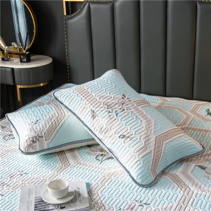 91家纺网 家纺一手货源 找家纺 威克凯丽 2021新款凉感丝印花乳胶凉席 富贵花-蓝