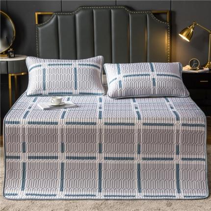威克凯丽 2021新款凉感丝印花乳胶凉席 格子-蓝灰