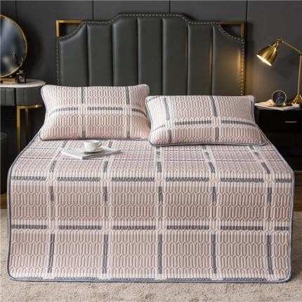 威克凯丽 2021新款凉感丝印花乳胶凉席 格子-浅粉