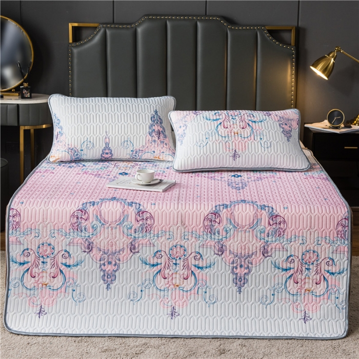 91家纺网 家纺一手货源 找家纺 威克凯丽 2021新款凉感丝印花乳胶凉席 花未眠