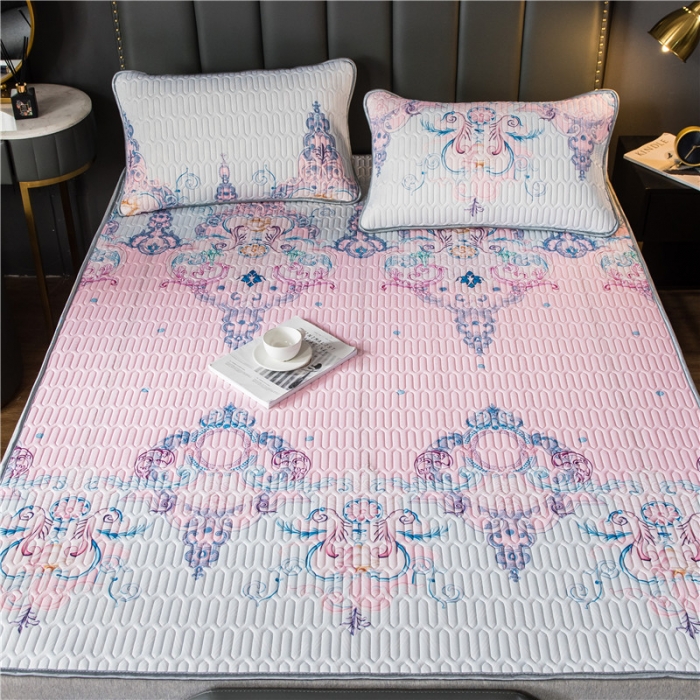 91家纺网 家纺一手货源 找家纺 威克凯丽 2021新款凉感丝印花乳胶凉席 花未眠