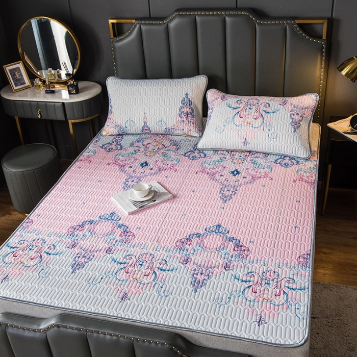 91家纺网 家纺一手货源 找家纺 威克凯丽 2021新款凉感丝印花乳胶凉席 花未眠