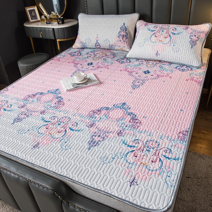 91家纺网 家纺一手货源 找家纺 威克凯丽 2021新款凉感丝印花乳胶凉席 花未眠