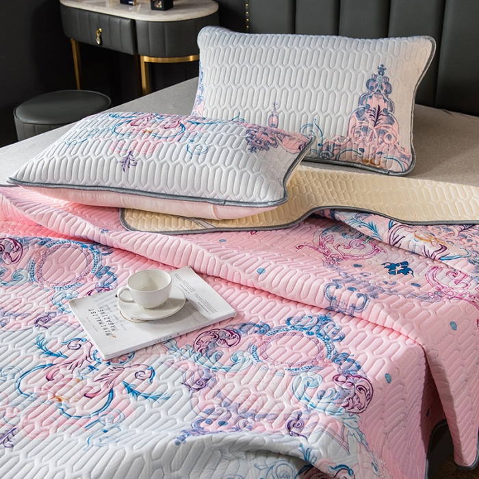 91家纺网 家纺一手货源 找家纺 威克凯丽 2021新款凉感丝印花乳胶凉席 花未眠