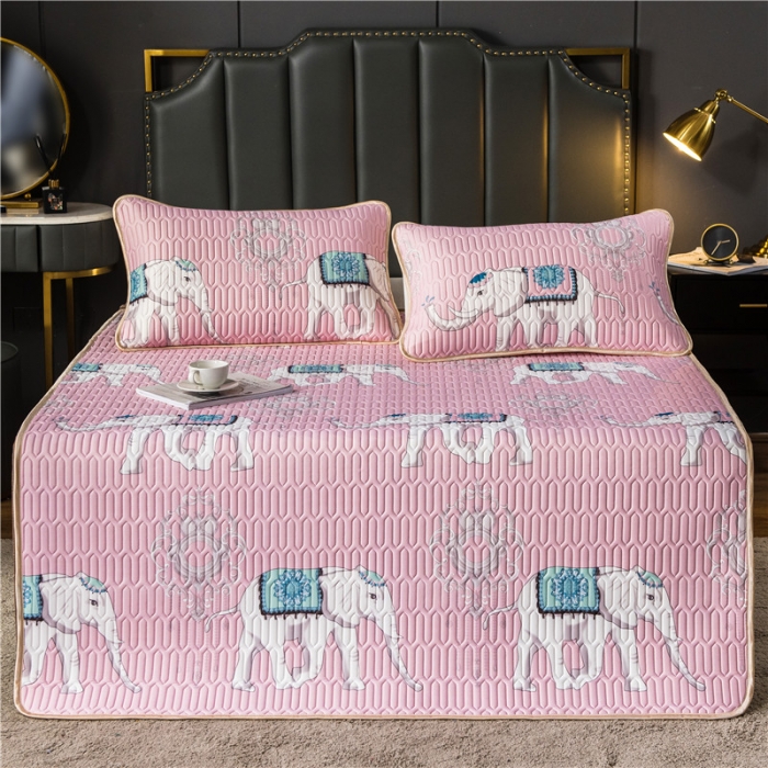 91家纺网 家纺一手货源 找家纺 威克凯丽 2021新款凉感丝印花乳胶凉席 吉象-粉