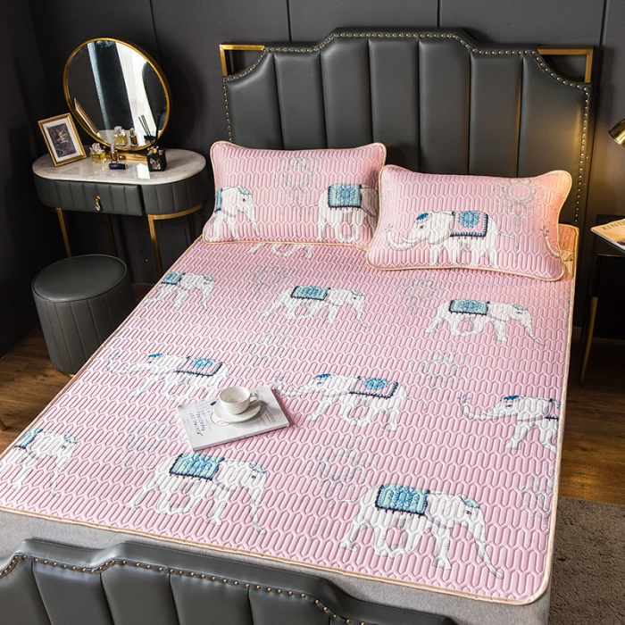 91家纺网 家纺一手货源 找家纺 威克凯丽 2021新款凉感丝印花乳胶凉席 吉象-粉