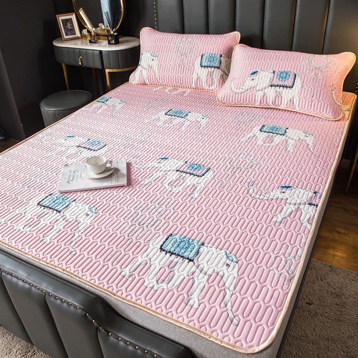 91家纺网 家纺一手货源 找家纺 威克凯丽 2021新款凉感丝印花乳胶凉席 吉象-粉