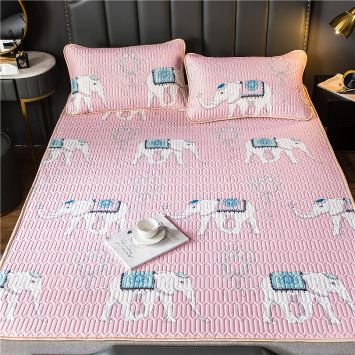 91家纺网 家纺一手货源 找家纺 威克凯丽 2021新款凉感丝印花乳胶凉席 吉象-粉