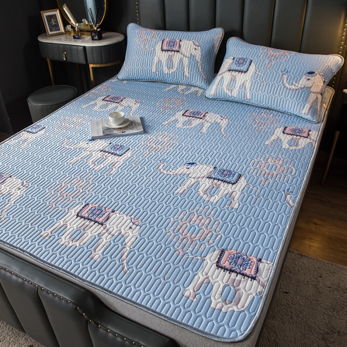 91家纺网 家纺一手货源 找家纺 威克凯丽 2021新款凉感丝印花乳胶凉席 吉象-紫