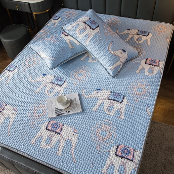 91家纺网 家纺一手货源 找家纺 威克凯丽 2021新款凉感丝印花乳胶凉席 吉象-紫