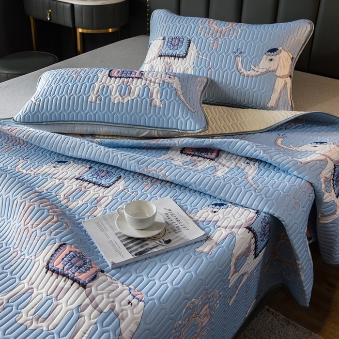 91家纺网 家纺一手货源 找家纺 威克凯丽 2021新款凉感丝印花乳胶凉席 吉象-紫