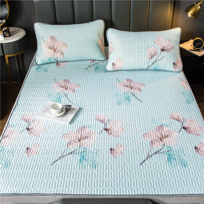 91家纺网 家纺一手货源 找家纺 威克凯丽 2021新款凉感丝印花乳胶凉席 夹竹桃