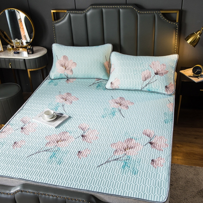 91家纺网 家纺一手货源 找家纺 威克凯丽 2021新款凉感丝印花乳胶凉席 夹竹桃