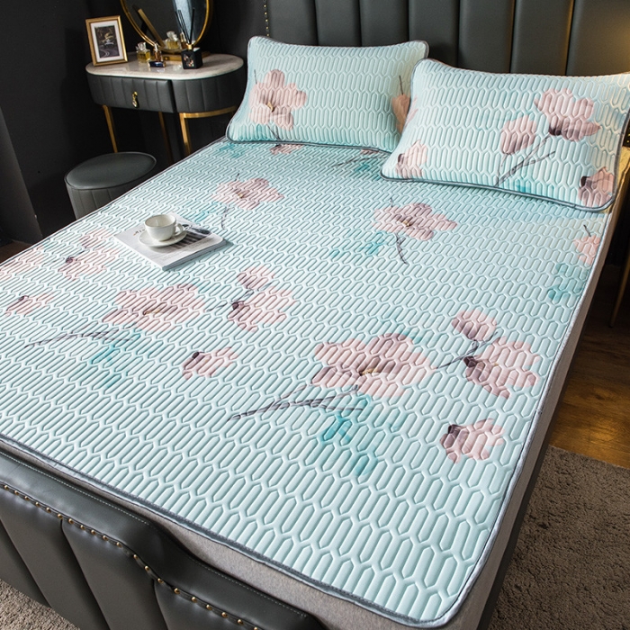 91家纺网 家纺一手货源 找家纺 威克凯丽 2021新款凉感丝印花乳胶凉席 夹竹桃