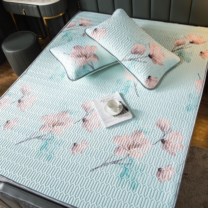 91家纺网 家纺一手货源 找家纺 威克凯丽 2021新款凉感丝印花乳胶凉席 夹竹桃